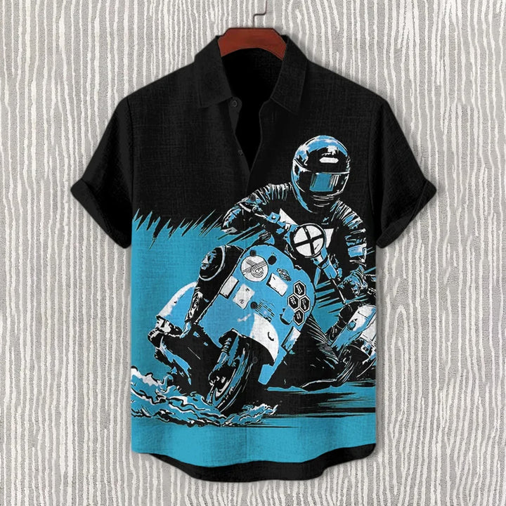 Men's Retro Motorcycle Race Art Print Casual Shirt