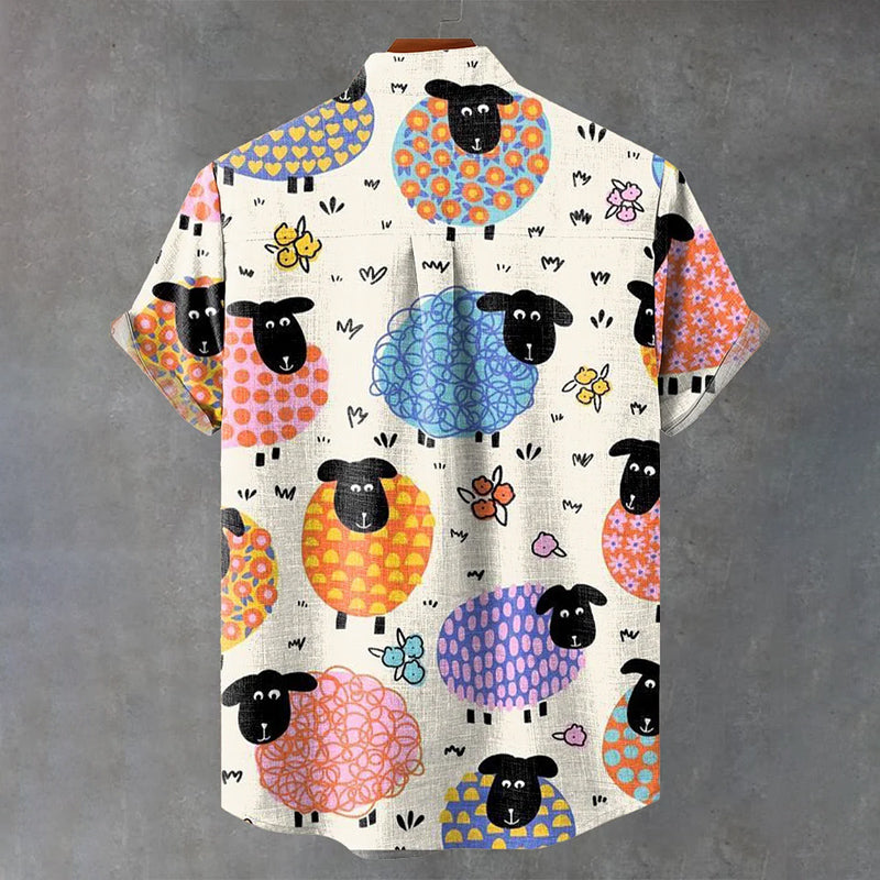 Colorful Cartoon Little Sheep Vintage Print Casual Shirt