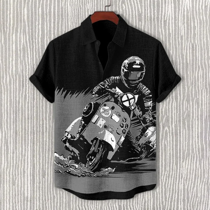 Men's Retro Motorcycle Race Art Print Casual Shirt