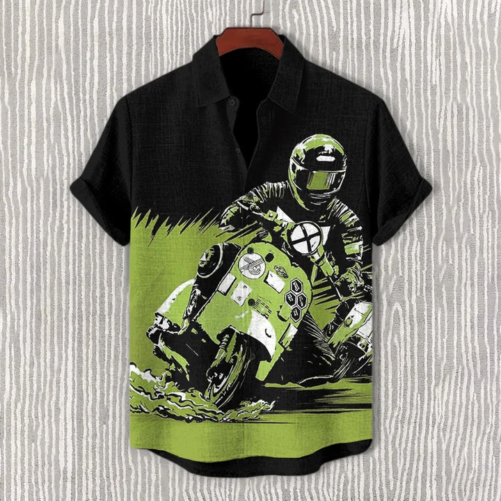 Men's Retro Motorcycle Race Art Print Casual Shirt