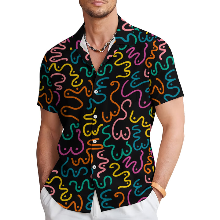 Abstract Print Casual Short Sleeve Shirt 2404001264