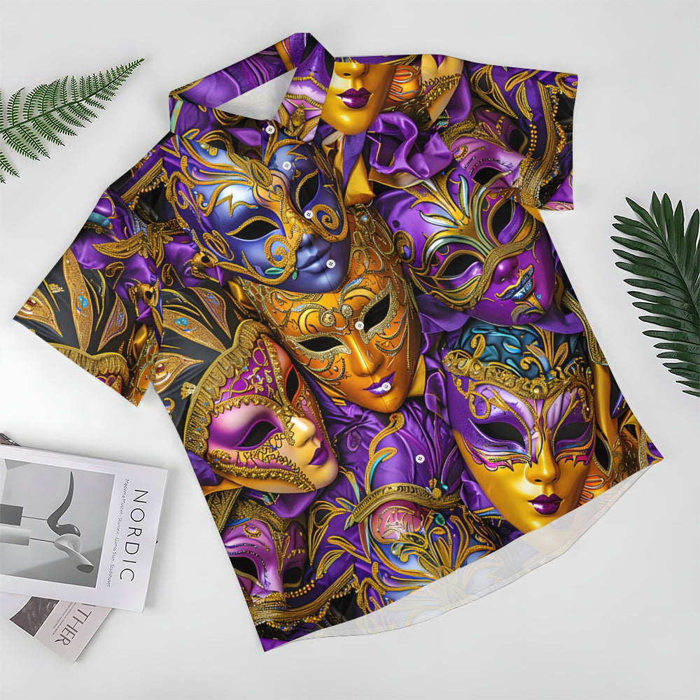 Men's Mardi Gras Carnival Mask Short Sleeve Shirt 2412003208