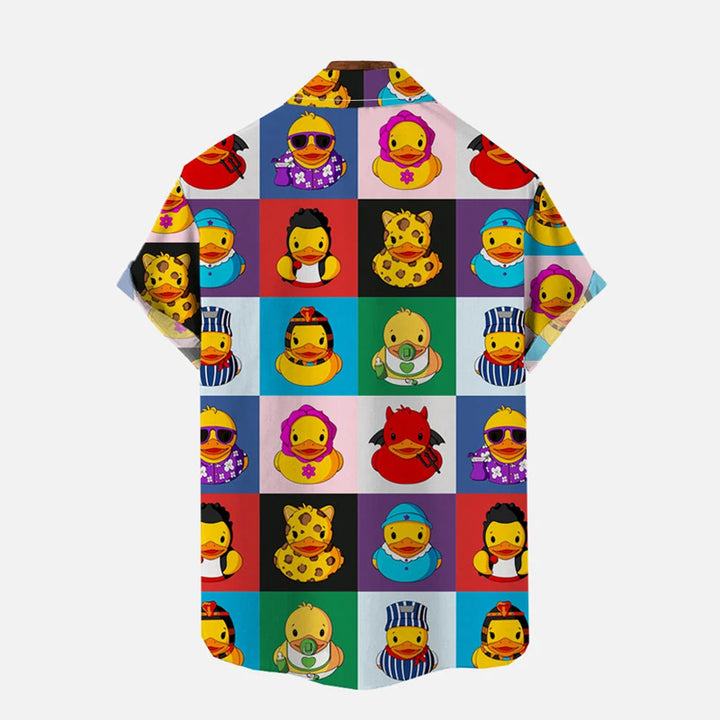 Color Block Splicing Cute Cartoon Rubber Duck Pattern PrintingShirt