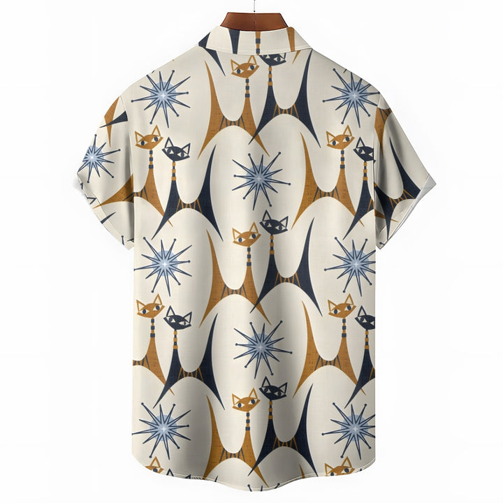 Geometric Cat Men's Casual Short Sleeve Shirt 2405000199