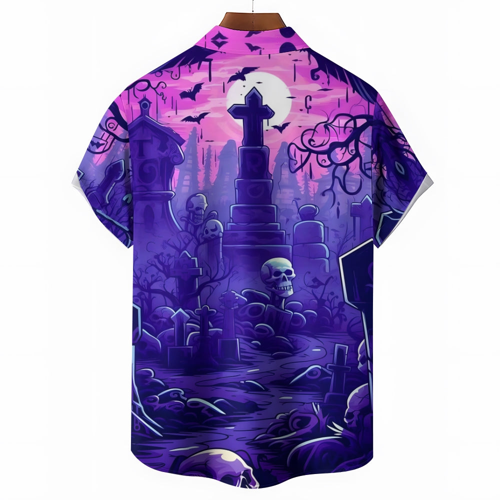 Halloween Grave Skull Short Sleeve Shirt 2408008233