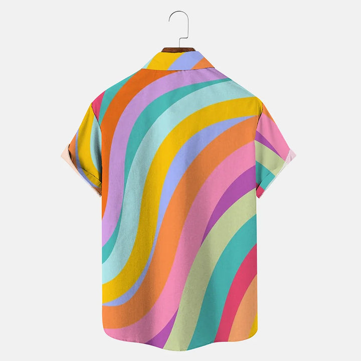 Men's Rainbow Stripes Print Art Print Short Sleeve Shirt