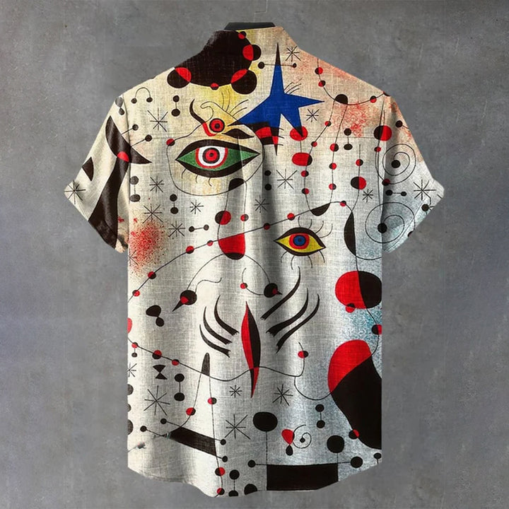 Men's Vintage Abstract Art Print Casual Short Sleeve Shirt