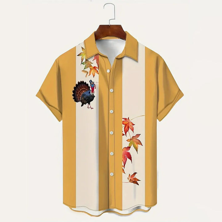 Men's Thanksgiving Stripe Print Short Sleeve Shirt