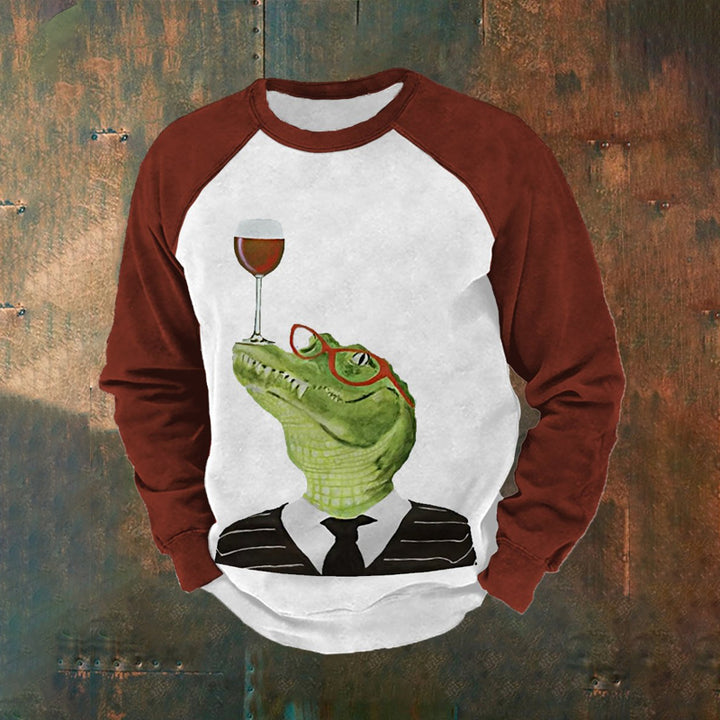 Men's Mr. Crocodile Red Wine Glass Print Sweatshirt