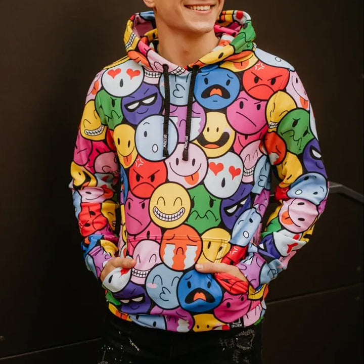 Men's bright expression print long-sleeved hooded