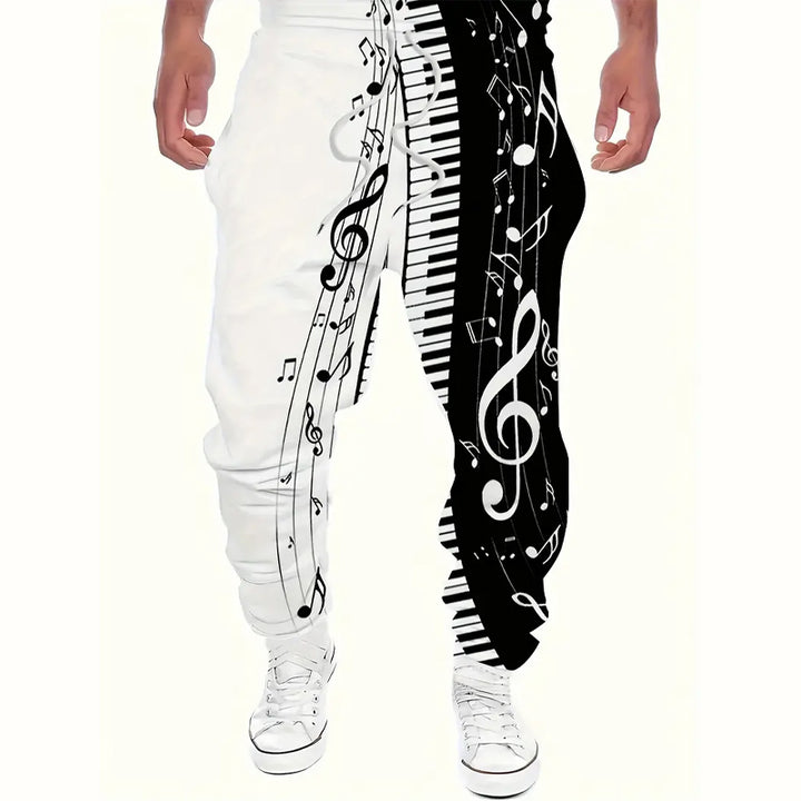 Men's Streetwear Music Note Print Sweatpants