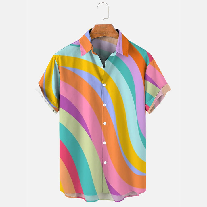 Men's Rainbow Stripes Print Art Print Short Sleeve Shirt