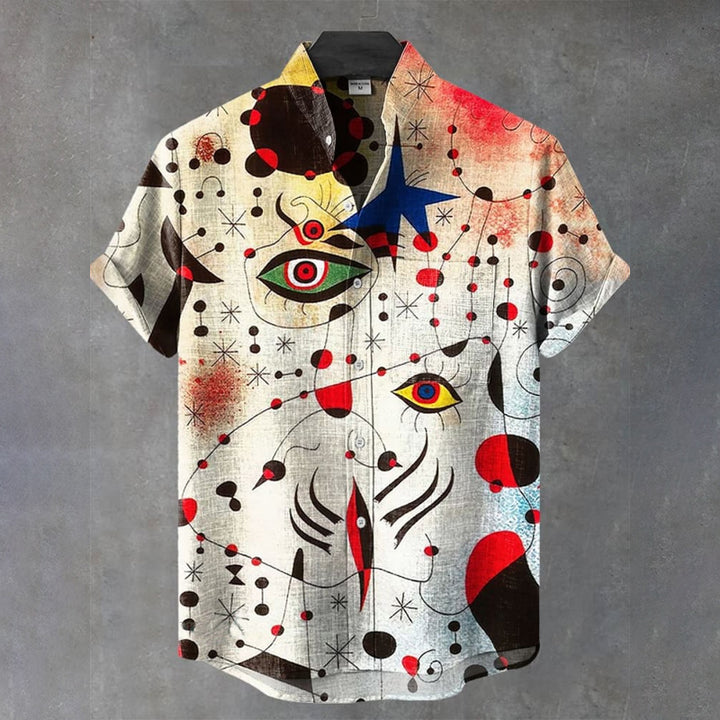 Men's Vintage Abstract Art Print Casual Short Sleeve Shirt