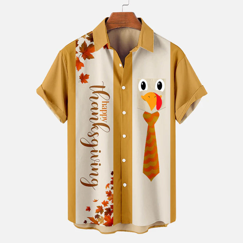 Thanksgiving Turkey Stripe Men's Short Sleeve Shirt 2409001012