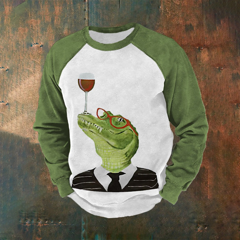 Men's Mr. Crocodile Red Wine Glass Print Sweatshirt