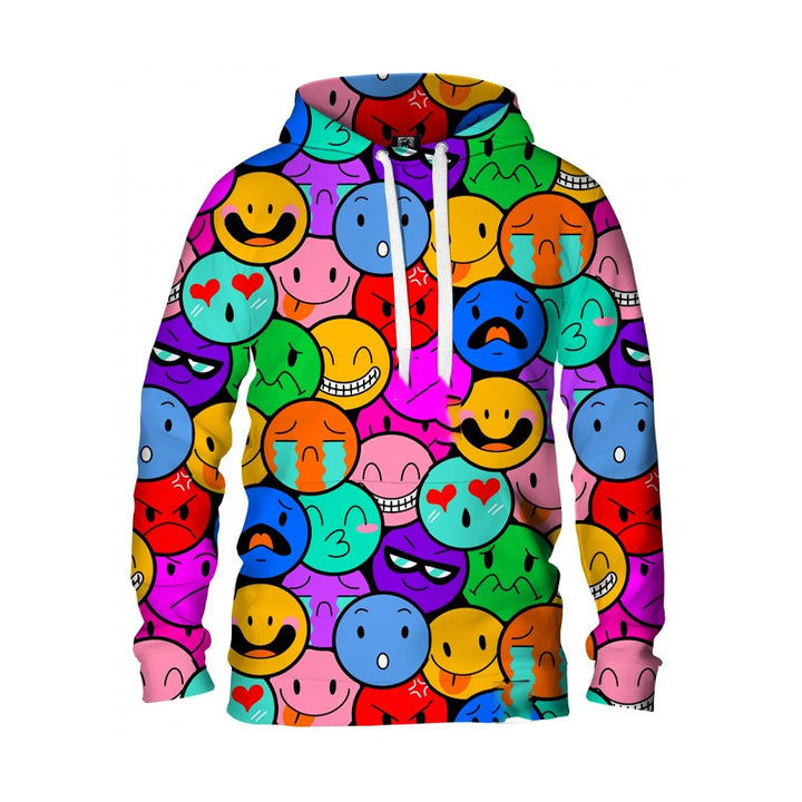 Men's bright expression print long-sleeved hooded