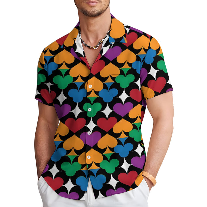 Men's Poker Print Casual Short Sleeve Shirt 2404001711