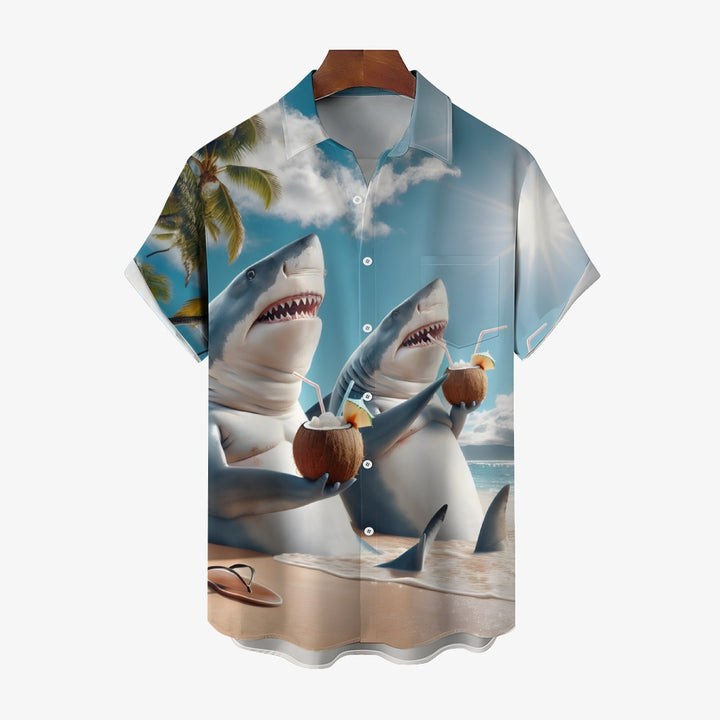 Beach Vacation Shark Casual Short Sleeve Shirt 2409002266