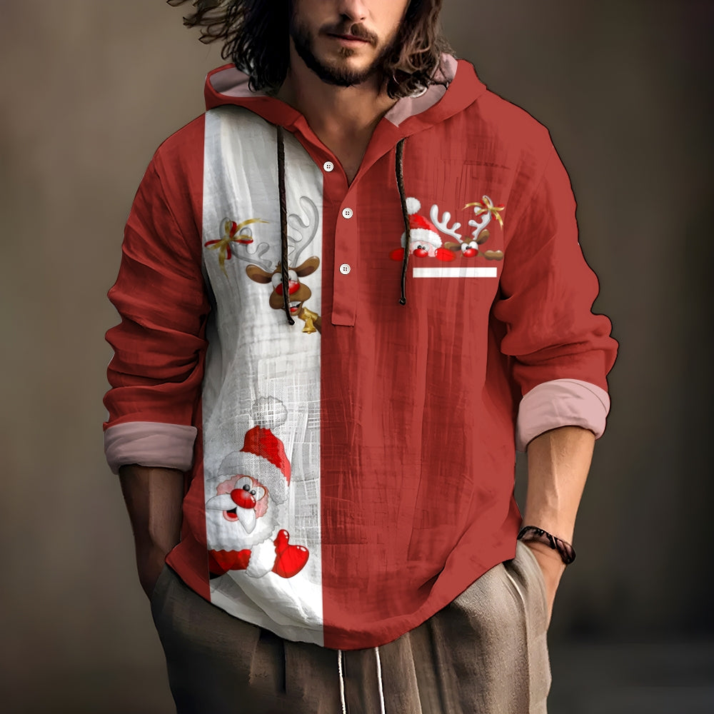 Men's Casual Christmas Print Long Sleeve Hooded Shirt