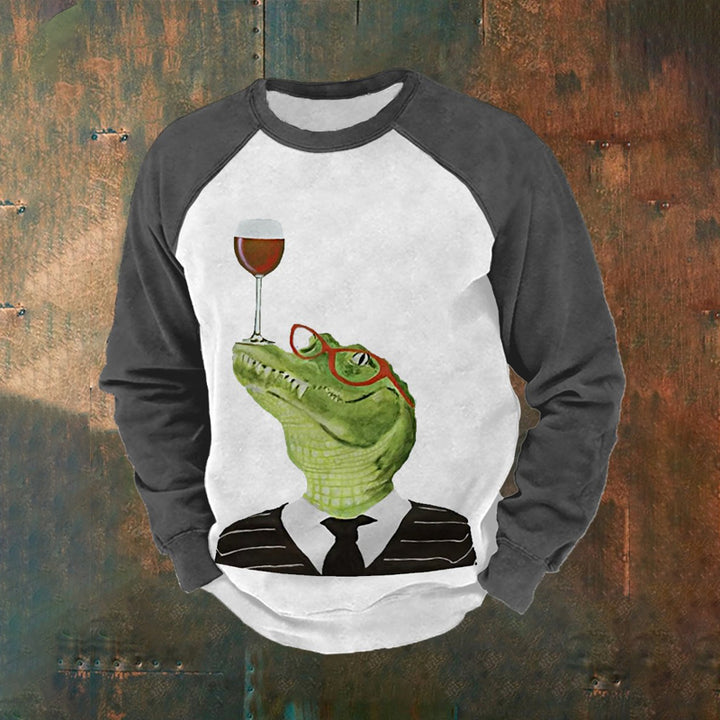 Men's Mr. Crocodile Red Wine Glass Print Sweatshirt