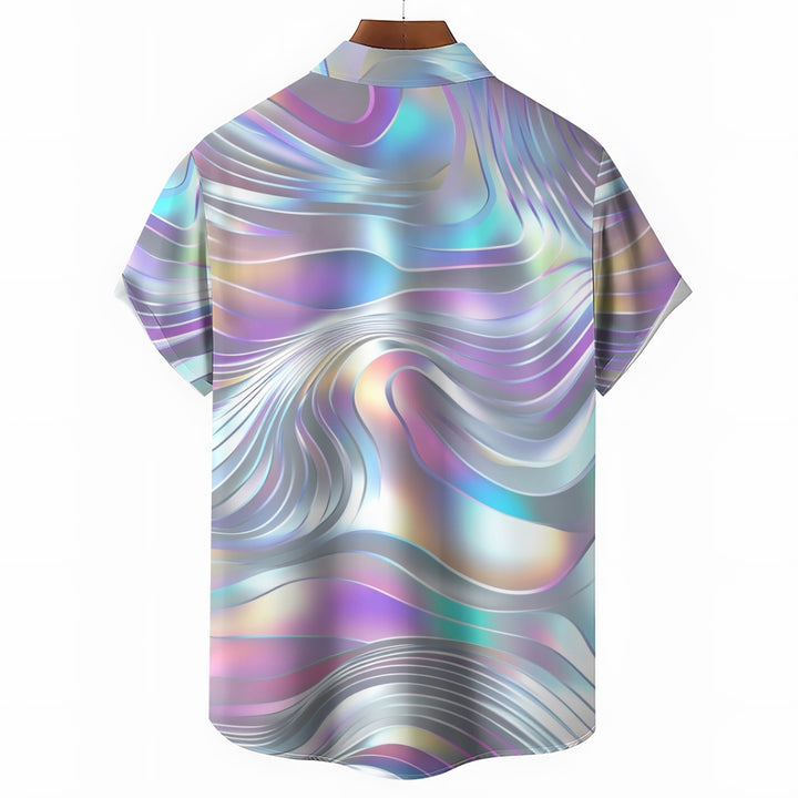 Colorful Curve Art Print Casual Short Sleeve Shirt 2410001374