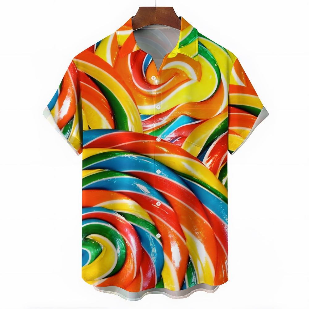 Rainbow Lollipop Print Casual Oversized Short Sleeve Shirt 2407003487