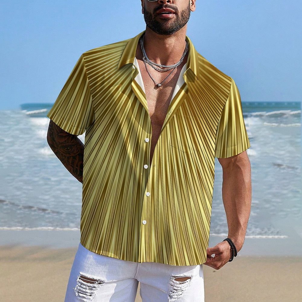 Gold Stripe Casual Oversized Short Sleeve Shirt 2407001282