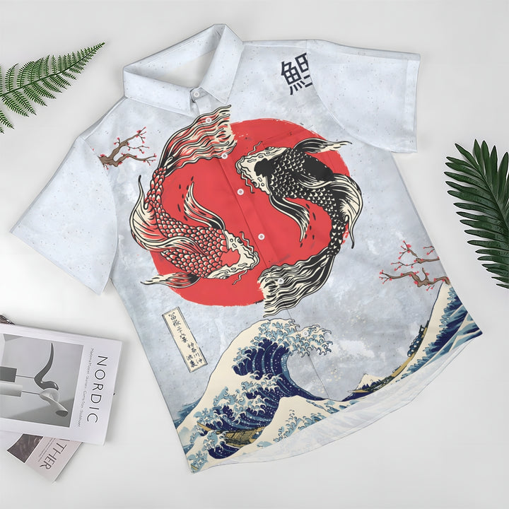 Ukiyo-e Art Fish Casual Large Size Short Sleeve Shirt 2406003314