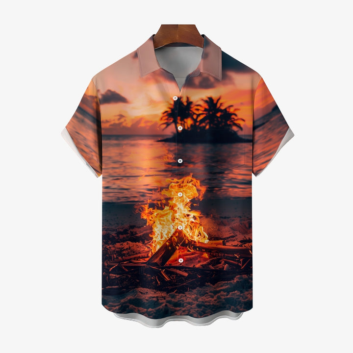 Sunset Bonfire Casual Short Sleeve Shirt 2408002803