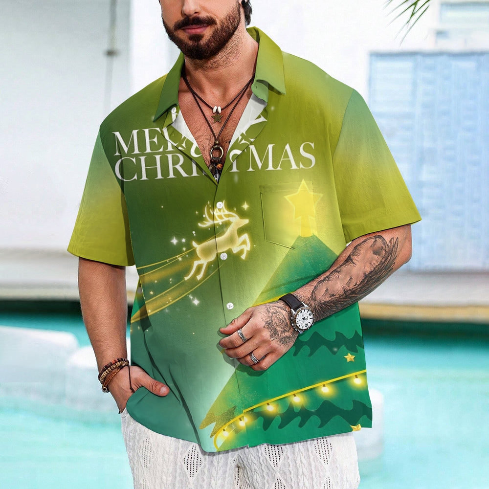 Christmas Tree Glowing Christmas Tree Print Casual Shirt 2412006470