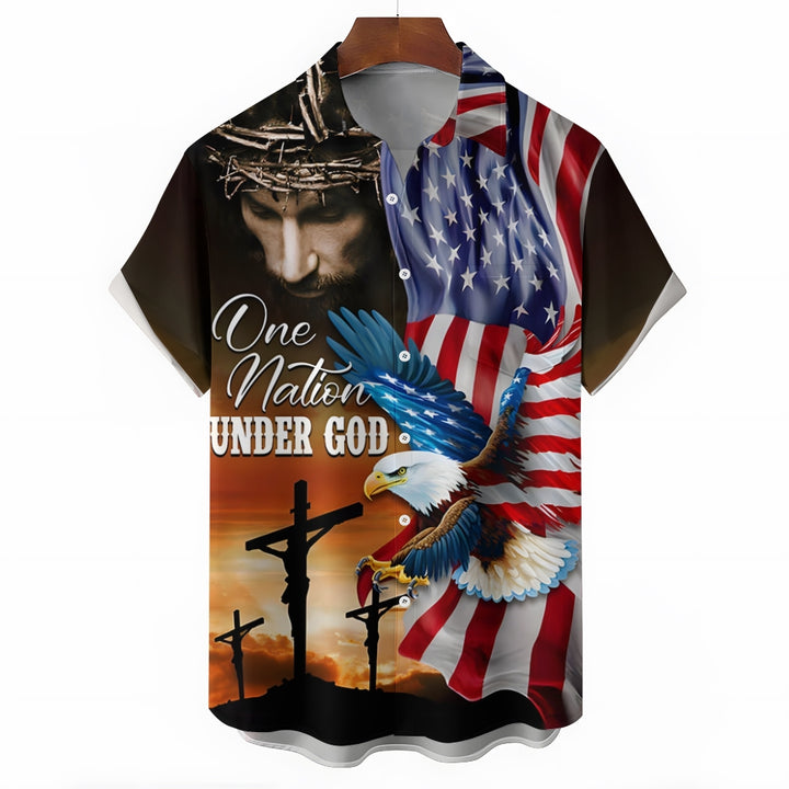 Jesus Christ American Eagle Flag Casual Short Sleeve Shirt 2411003460