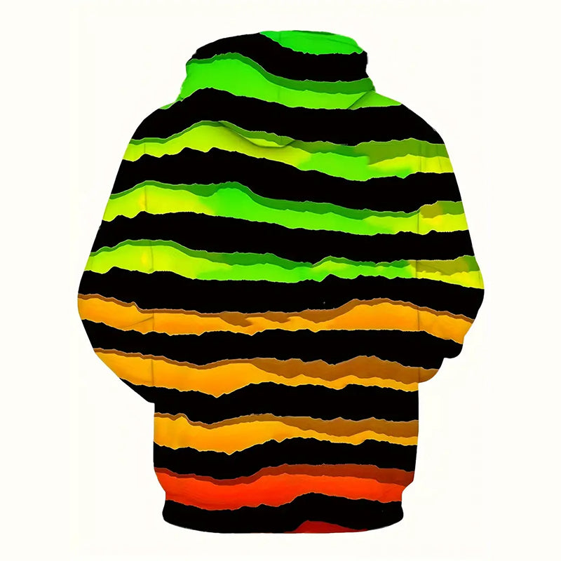 Men's Vibrant Colorful Stripes Skull Pattern Print Hoodie