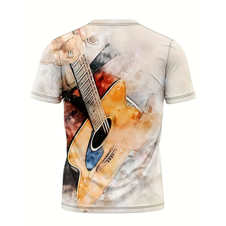 Men's Crew Neck Guitar Print Short Sleeve Sports T-shirt