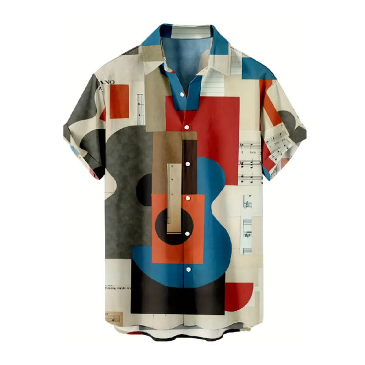 Men's Music elements print casual retro style shirt
