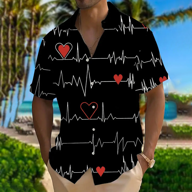 Men's Valentine's Day Love Print Short-sleeved Shirt