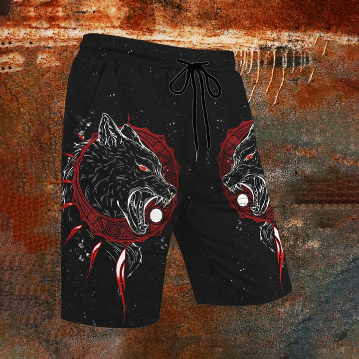 Men's Norse Mythology Wolf Gradient Drawstring Shorts 2406000161