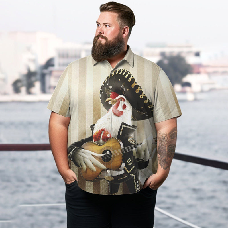 Plus Size Mens 3D Rooster Playing Guitar Print Shirt