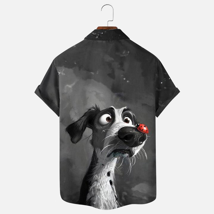 Men's Cartoon Dog Ladybug Fun Print Short Sleeve Shirt