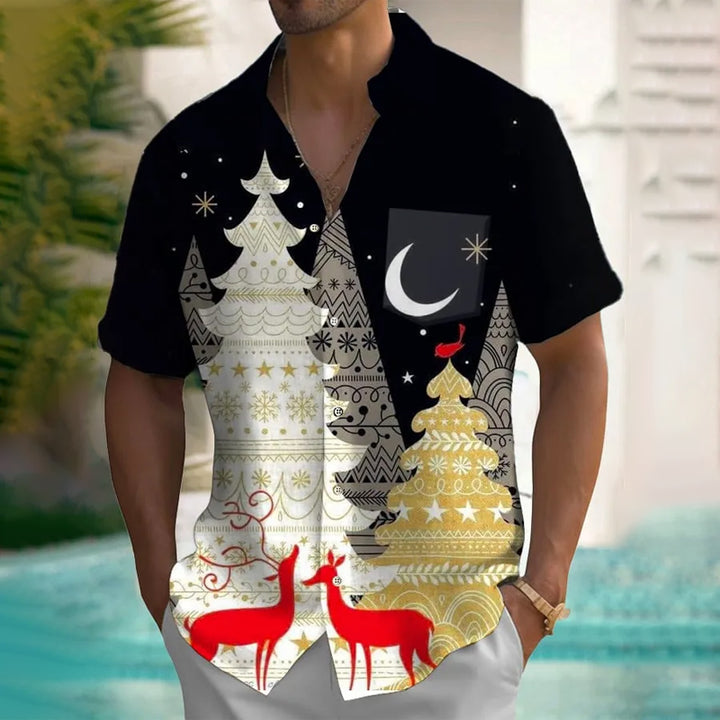 Men's Ashion Casual Christmas Printed Short Sleeve Shirt 2410000606