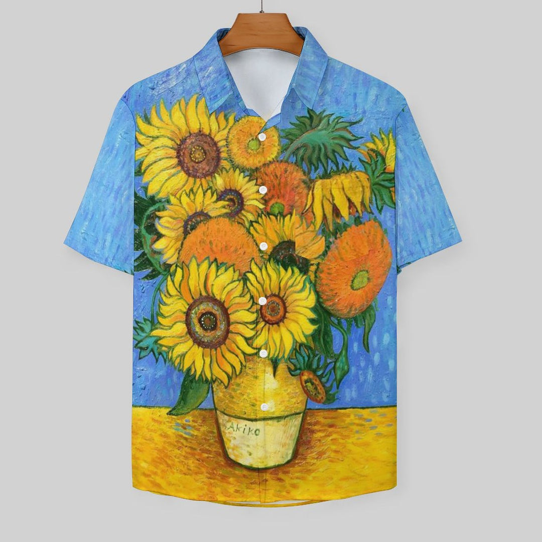 Men's Sunflower Scenery Casual Pattern Short Sleeve Shirt 2304103182