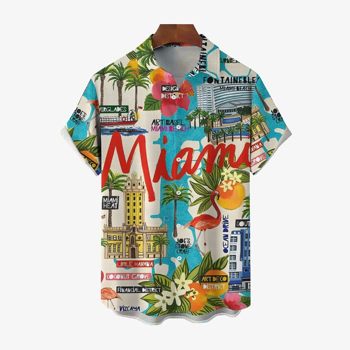 Men's Miami Print Casual Short Sleeve Shirt 2401000275