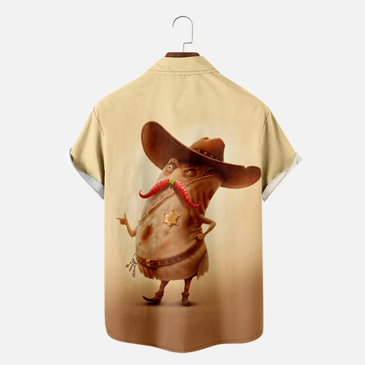 Men's Burrito Cowboy with Chili Moustache Short Sleeve Shirt