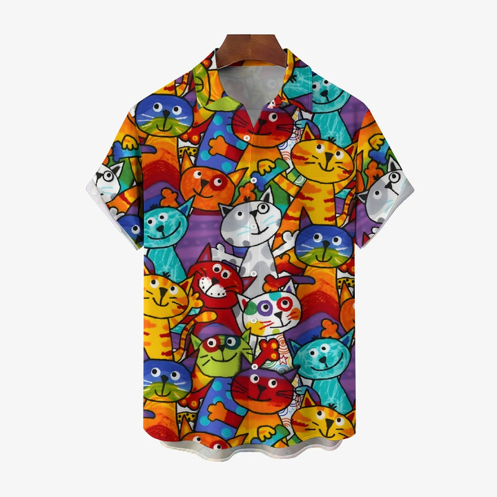 Men's Colorful Cats Casual Short Sleeve Shirt 2311000684