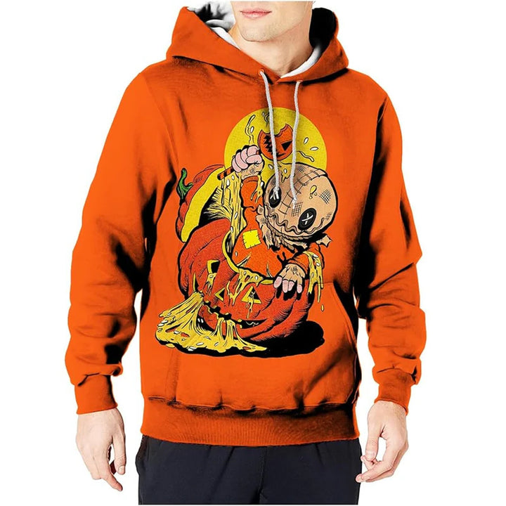 Men's Digital Printing Halloween Costume Weird Glow Pumpkin Hoodies