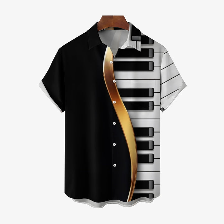 Piano Keys Music Texture Casual Short Sleeve Shirt 2401000406