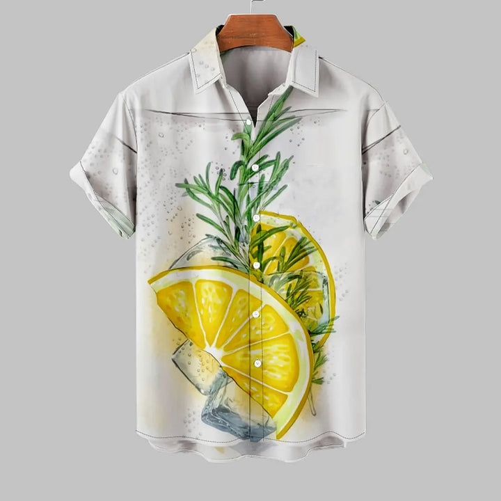 Men's Lemon Print Short Sleeve Casual Shirt