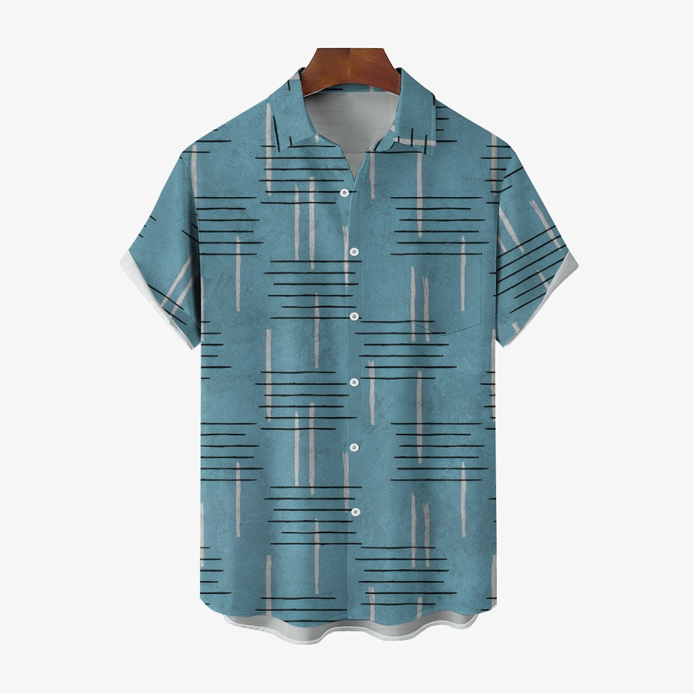 50's Retro Geometric Line Print Casual Vacation Shirt 2406000044