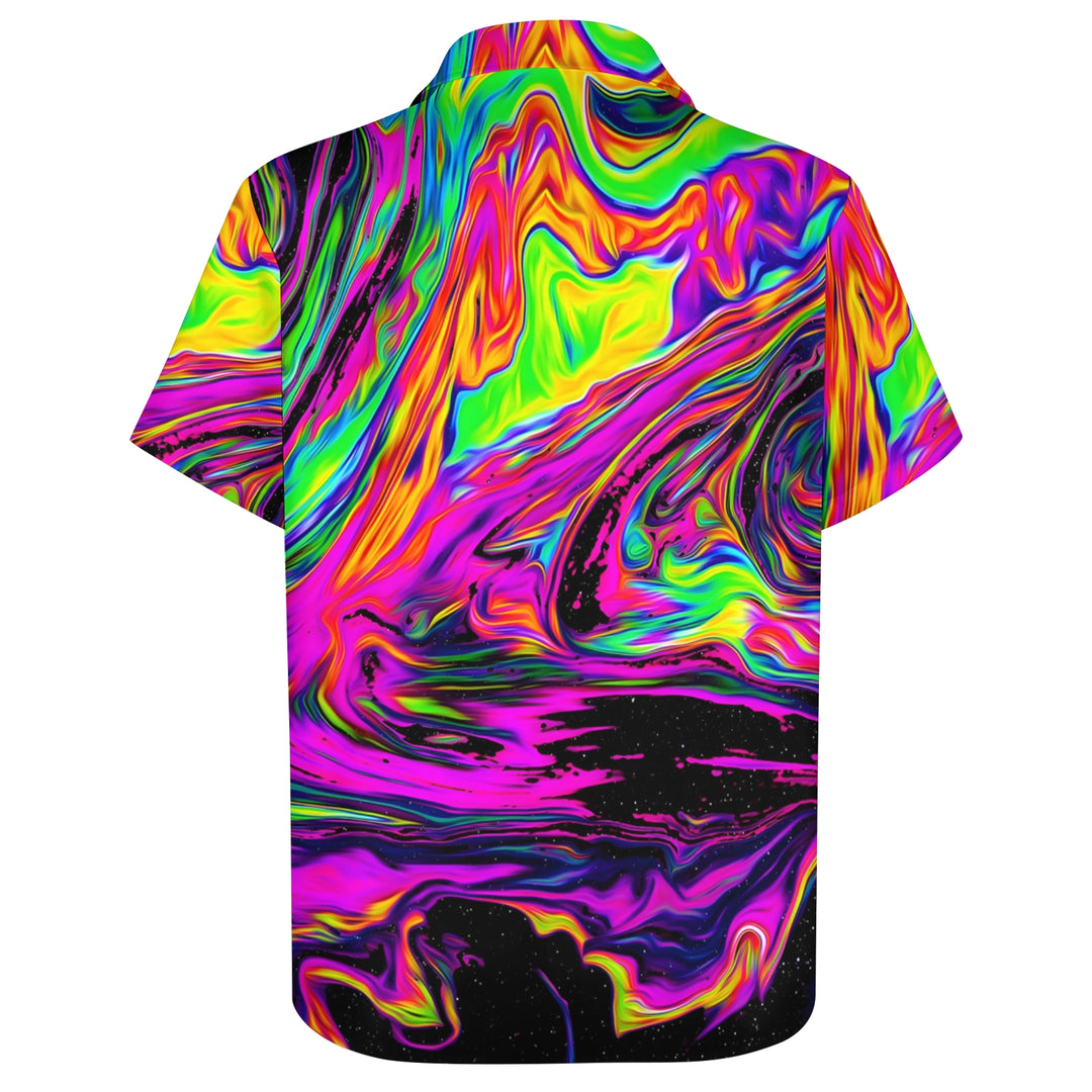 Men's Colorful Fluid Art Print Short Sleeve Shirt 2404001898