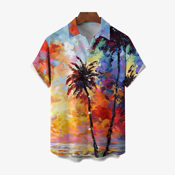 Hawaiian Coconut Tree Oil Painting Art Print Short Sleeve Shirt 2404001791