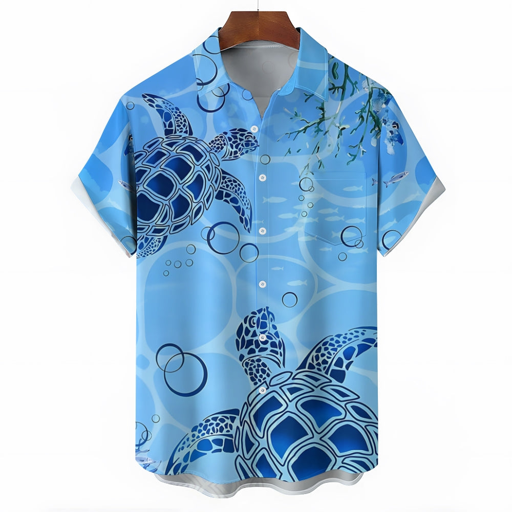 Ocean Turtle Art Print Casual Short Sleeve Shirt 2410005537